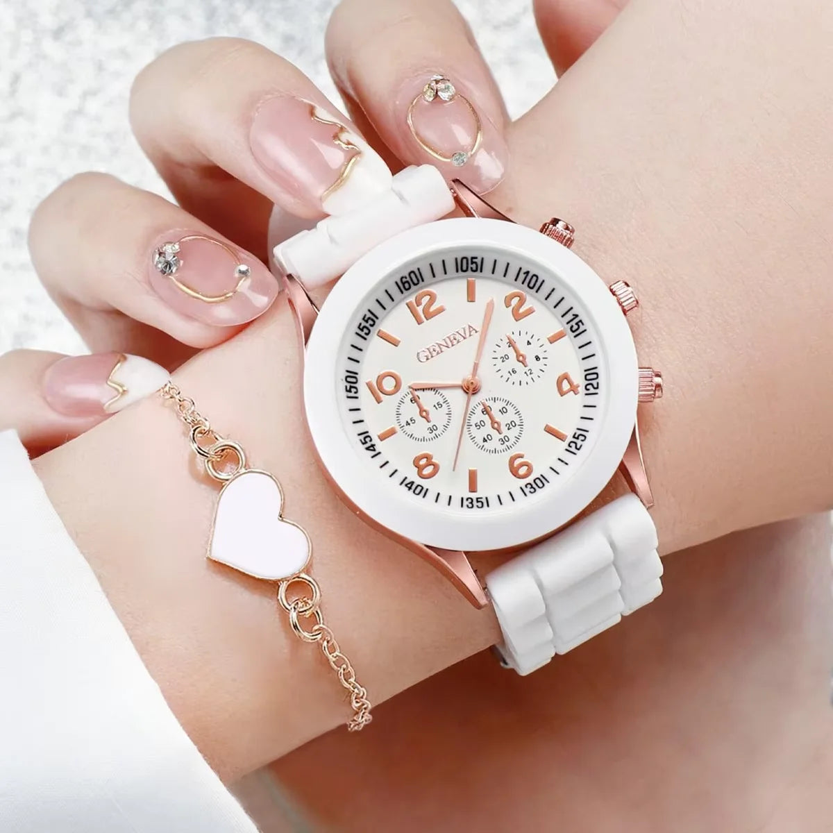 5/6PCS Women Watches Fashion Silicone Band Women Quartz Watches Jewelry Set Reloj Mujer Girls Clock Gift (Without Box)