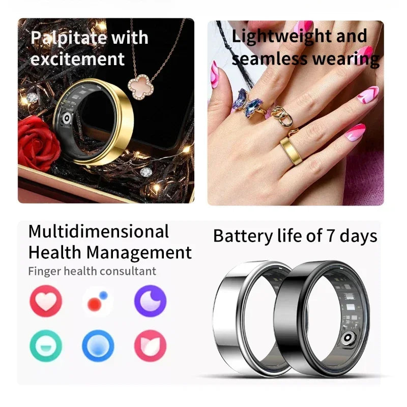 Smart Rings Steps Heart Rate Blood Oxygen Saturation Sleep Distance Calories IP68 Smart Ring Waterproof Multi-sport Mode Tracker