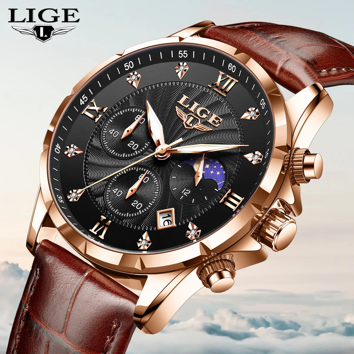 New Mens Watches LIGE Top Brand Luxury Leather Casual Quartz Watch Men's Sport Waterproof Clock Watch Relogios Masculino+Box