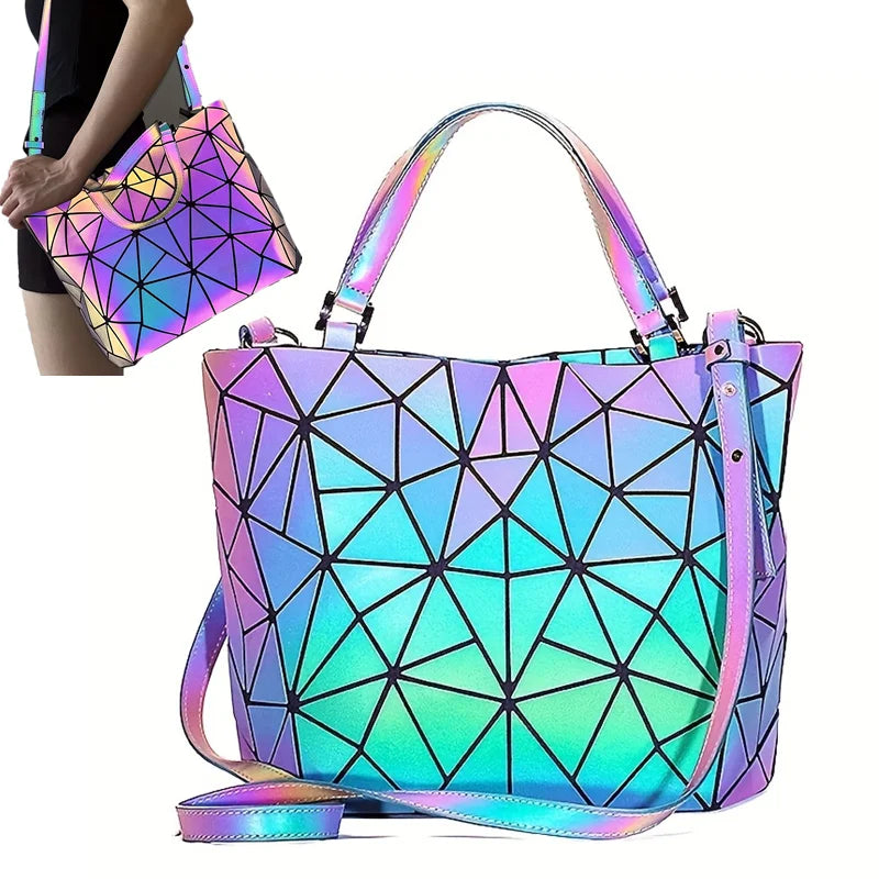 Large Capacity tote bag Diamond Luminous Shoulder Bag Fashion Dazzling Bucket bag Women's fold Deformation Office briefcase