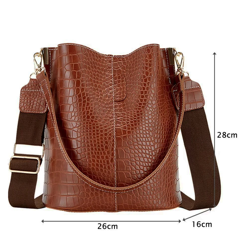 Leather Crossbody Bags Women Large-capacity Patchwork Fashion Bucket Bags Crocodile Pattern Shoulder Messenger Handbag