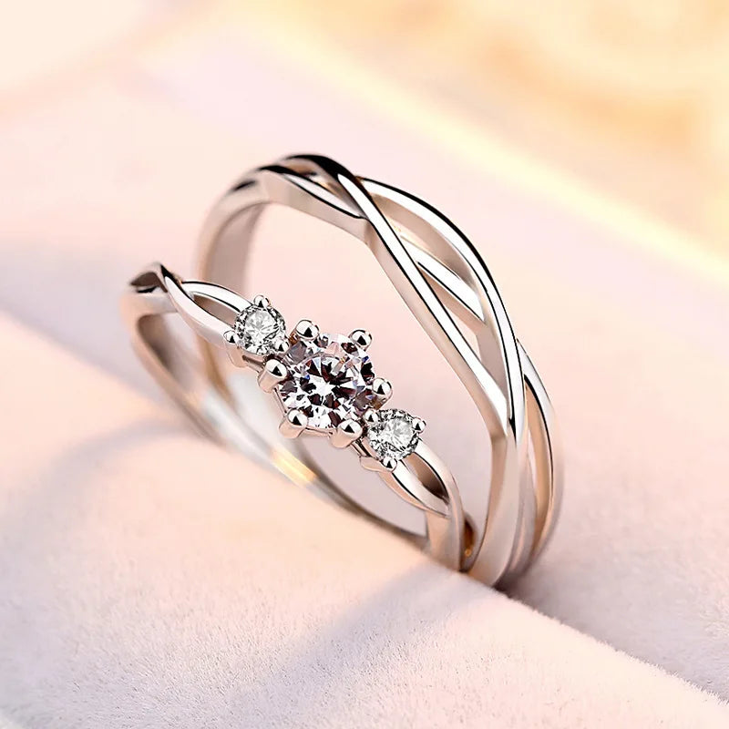 Luxury Zircon Couple Paired Rings for Women Men Shiny Crown Flower Heart Promise Finger Ring Lover Anniversary Wedding Jewelry