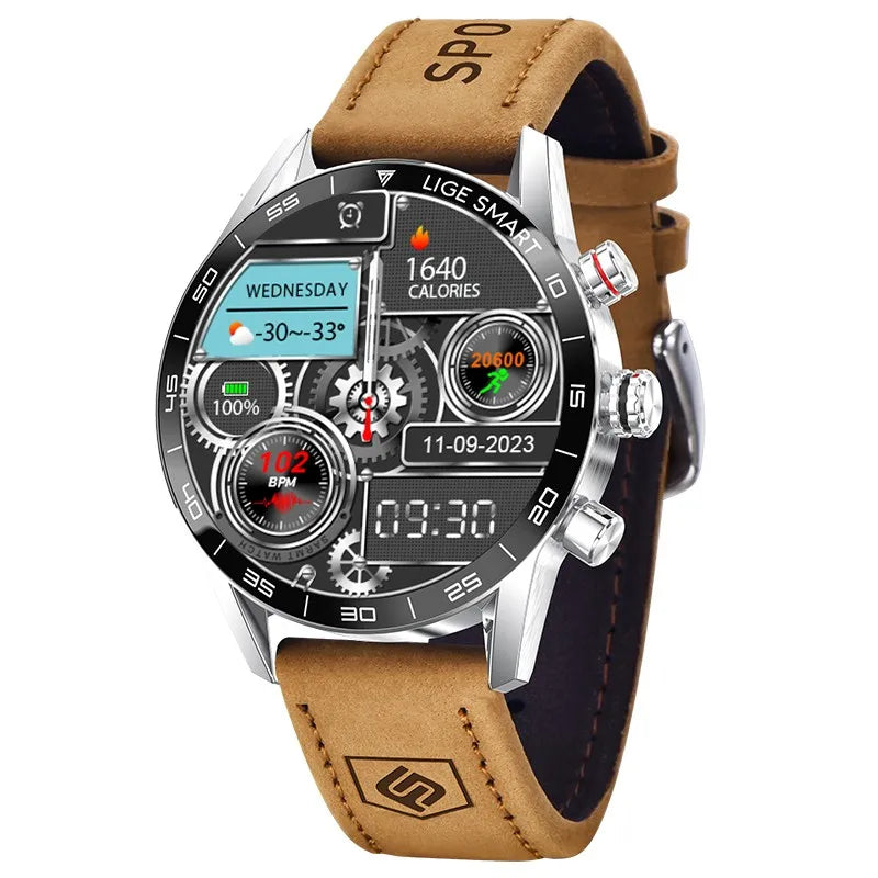 LIGE 2024 New Rugged Military GPS Smart Watch Men AMOLED HD Screen Heart Rate Bluetooth Call Waterproof Outdoor SmartWatch