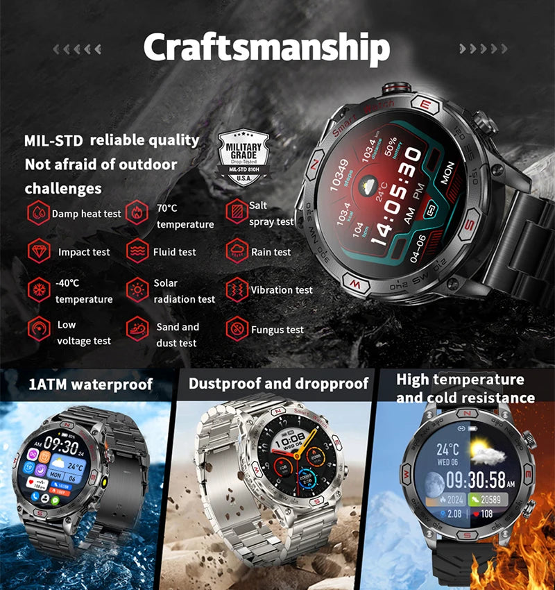 2024New Outdoor Smart Watch 1.43" Screen 1ATM Waterproof Watches Bluetooth Call Smartwatch GPS Motion Trajectory For Android IOS