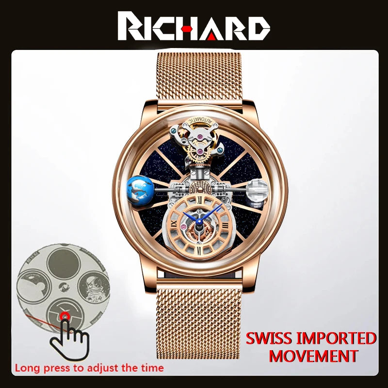 Richard Jacob&Co Astronomia Tourbillon Baguette Tourbillon Top Brand Luxury Astronomical Swiss Quartz Watch Mens Montre Homme