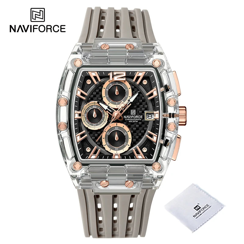 New NAVIFORCE Men's Quartz Multifunction Watches Fashion Sports Chronograph 5ATM Waterproof Silicone Band Casual Man Wrist Watch