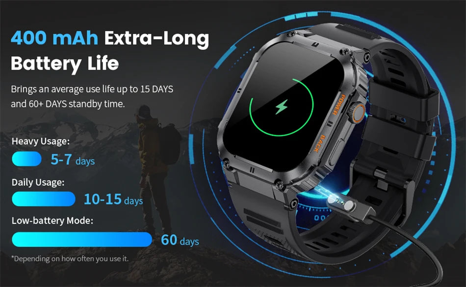 For All Smartphone Connections Bluetooth Call Sports Fitness Bracelet Waterproof Smartwatch Men's Watch Outdoor Rugged Military