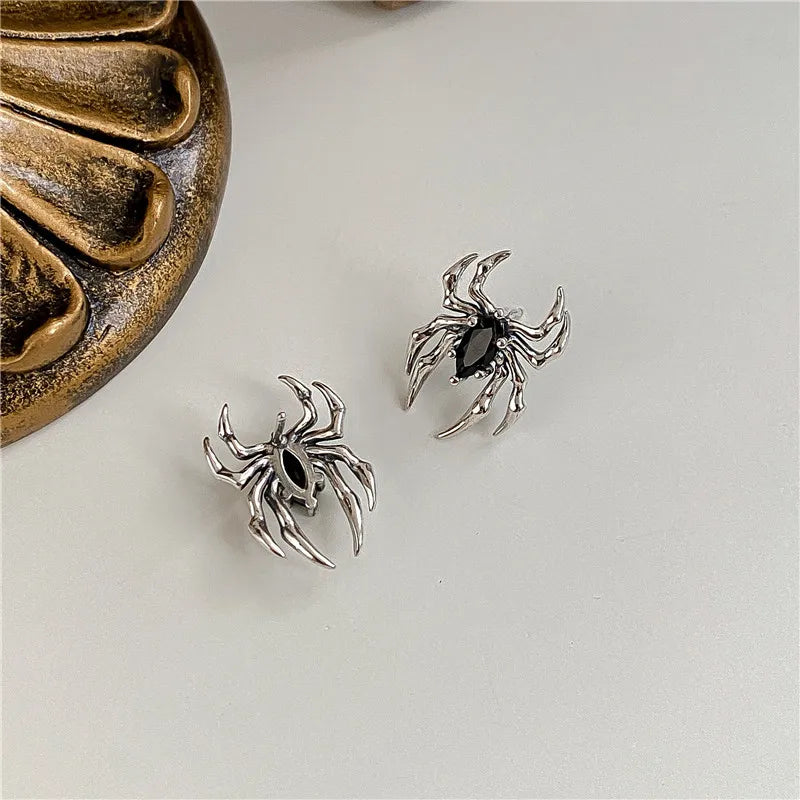 Halloween Gothic Retro Old Spider Zircon Earrings Women Fashion Design Black Zircon Earring Party Jewelry Gifts Wholesale