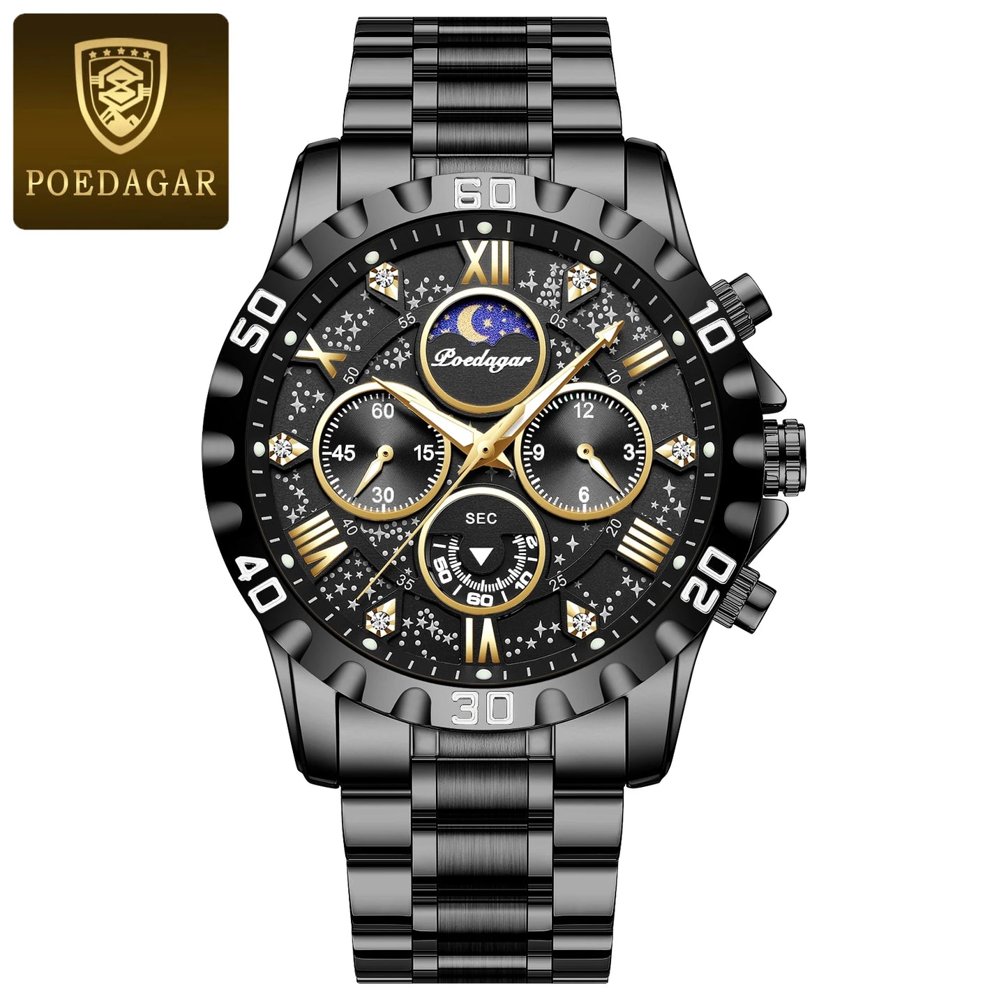 POEDAGAR Luxury Military Watch for Men Sport Quartz Man Wristwatch Waterproof Luminous Chronograph Stainless Steel Men's Watches