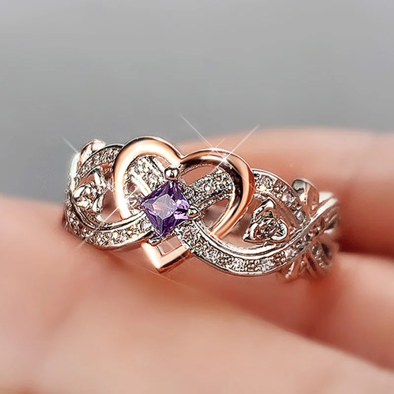 Huitan Creative Women's Heart Rings with Romantic Rose Flower Design Wedding Engagement Love Rings Hot Sale Aesthetic Jewelry