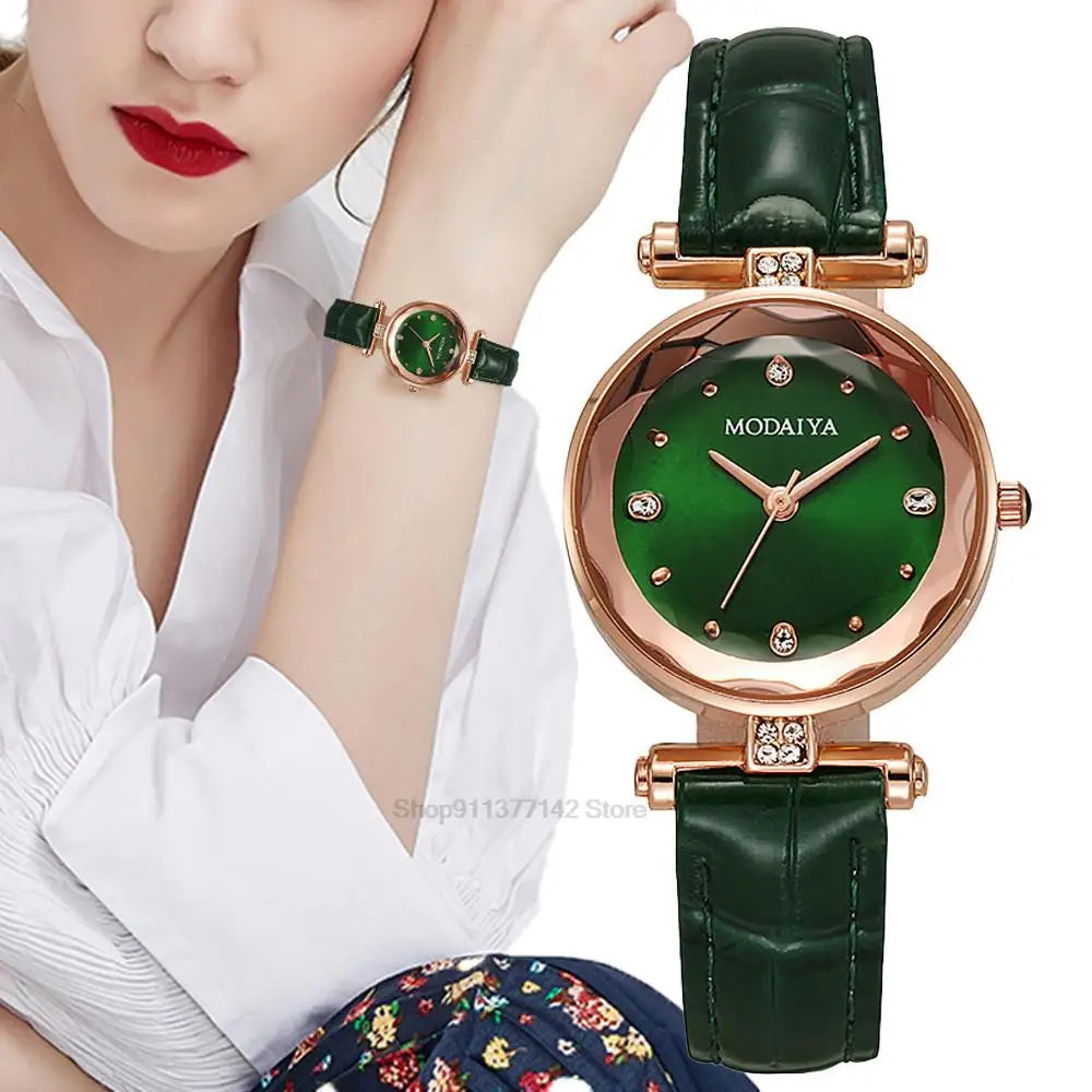 Luxury Watches Women Diamond -Studded Retro Dress Quartz Watch Casual Bamboo Pattern Leather Strap Ladies Clock Relogio Feminino