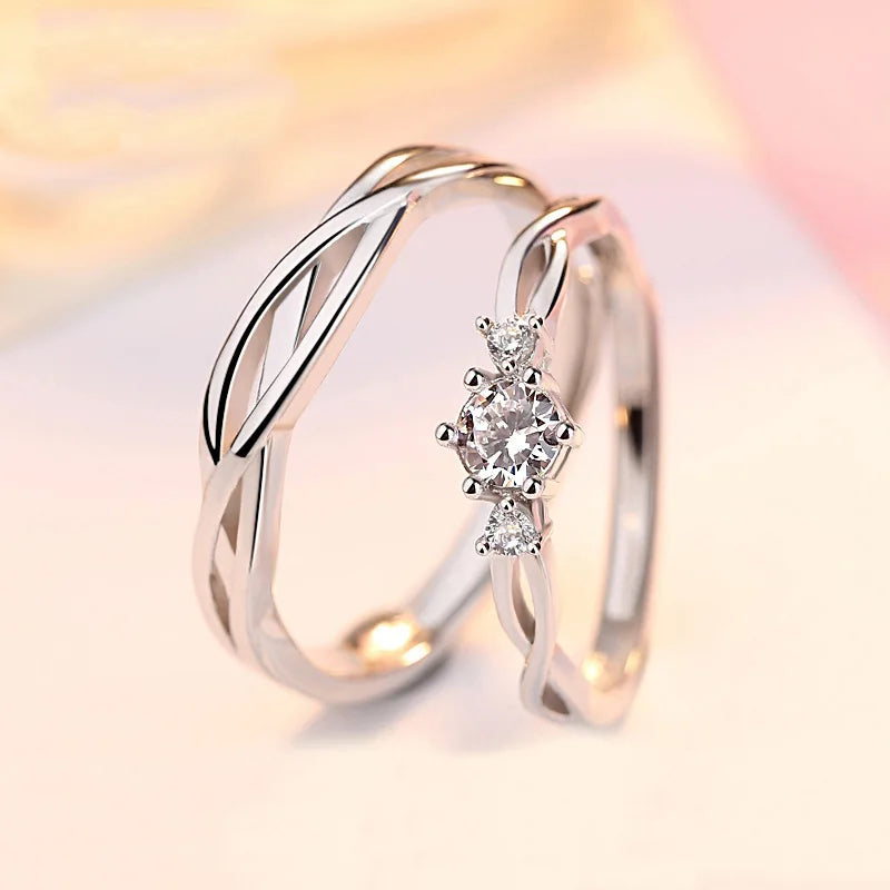 Luxury Zircon Couple Paired Rings for Women Men Shiny Crown Flower Heart Promise Finger Ring Lover Anniversary Wedding Jewelry