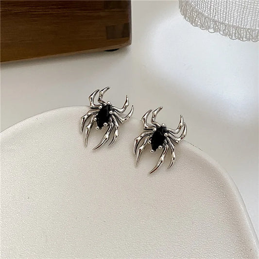 Halloween Gothic Retro Old Spider Zircon Earrings Women Fashion Design Black Zircon Earring Party Jewelry Gifts Wholesale