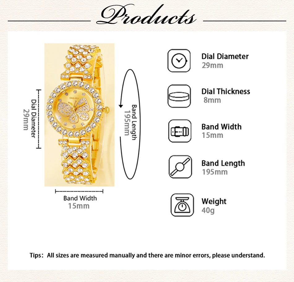 Women Butterfly Dial Watch Brand Design Female Clock Women Steel Bracelet Watch Quartz Luxury Fashion Set With Diamonds