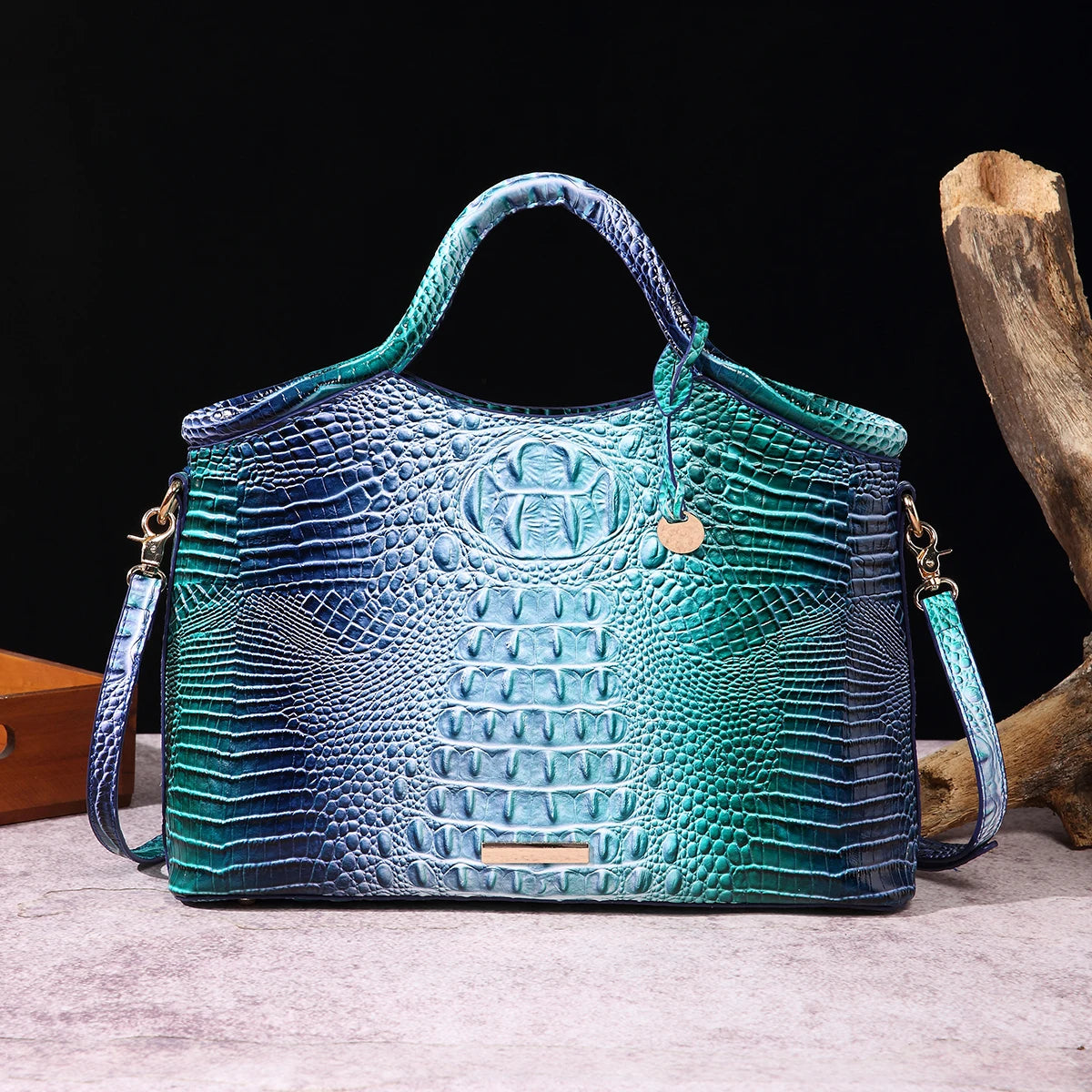 Genuine leather crocodile pattern colorful solid color high-end retro women's handbag