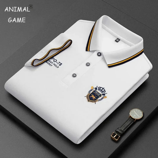 Summer Mens Short Sleeve Polo Shirt Luxury Embroidered Tshirts Lapel Anti-wrinkle Lightweight Tops Cotton Mens T Shirts