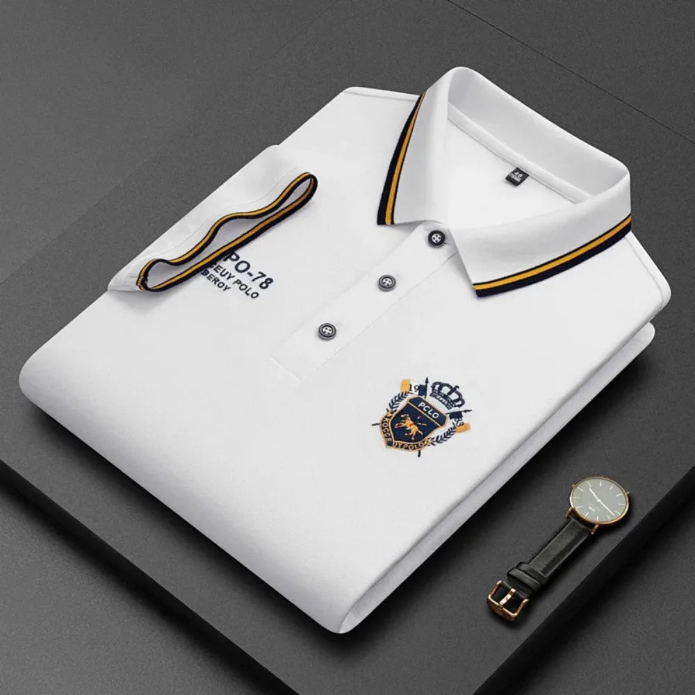 Summer Mens Short Sleeve Polo Shirt Luxury Embroidered Tshirts Lapel Anti-wrinkle Lightweight Tops Cotton Mens T Shirts