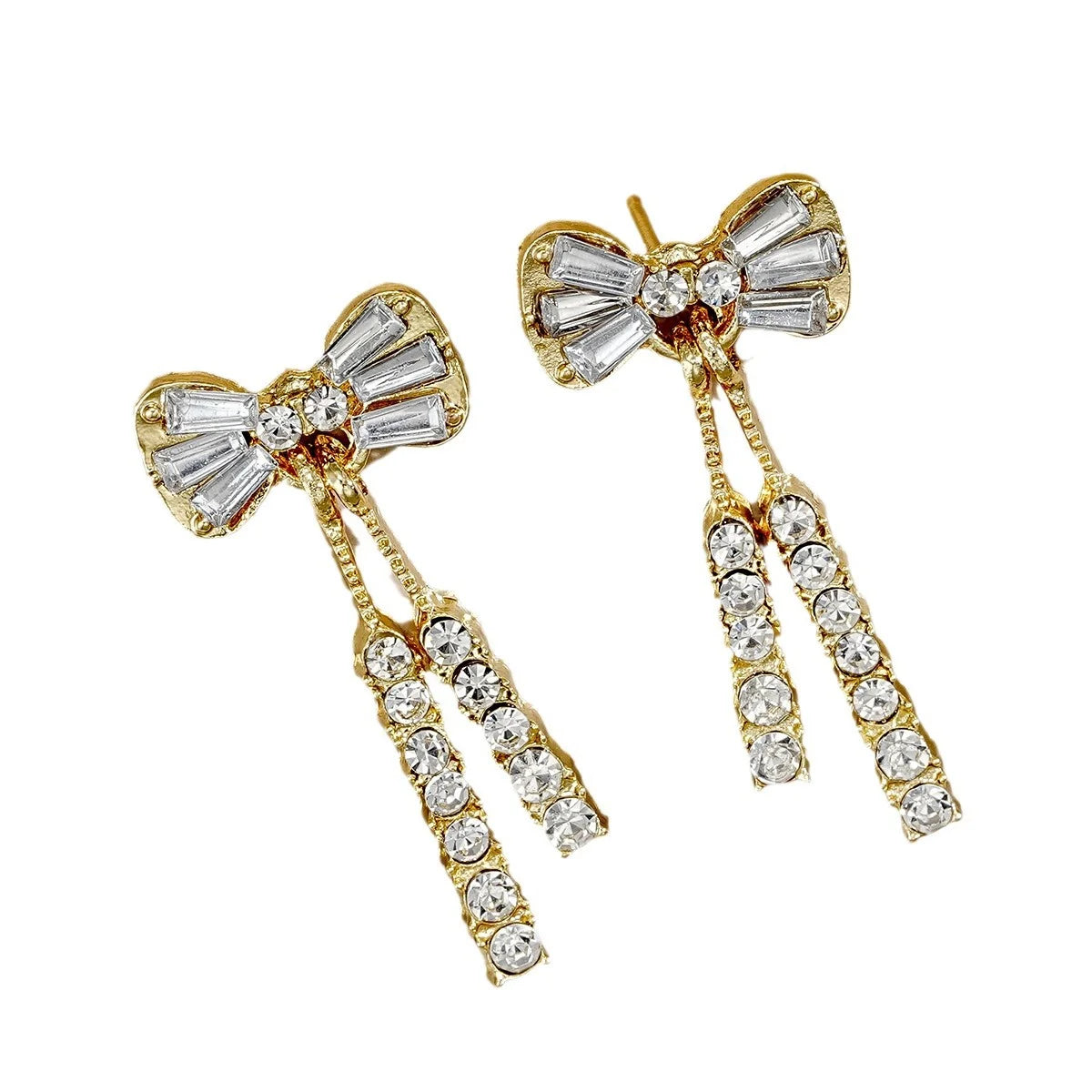 Gold Color Shiny Bow Stud Earrings For Women Fashion Exquisite Dainty Rhinestone Bow Dangle Earrings Jewelry Friends Gift