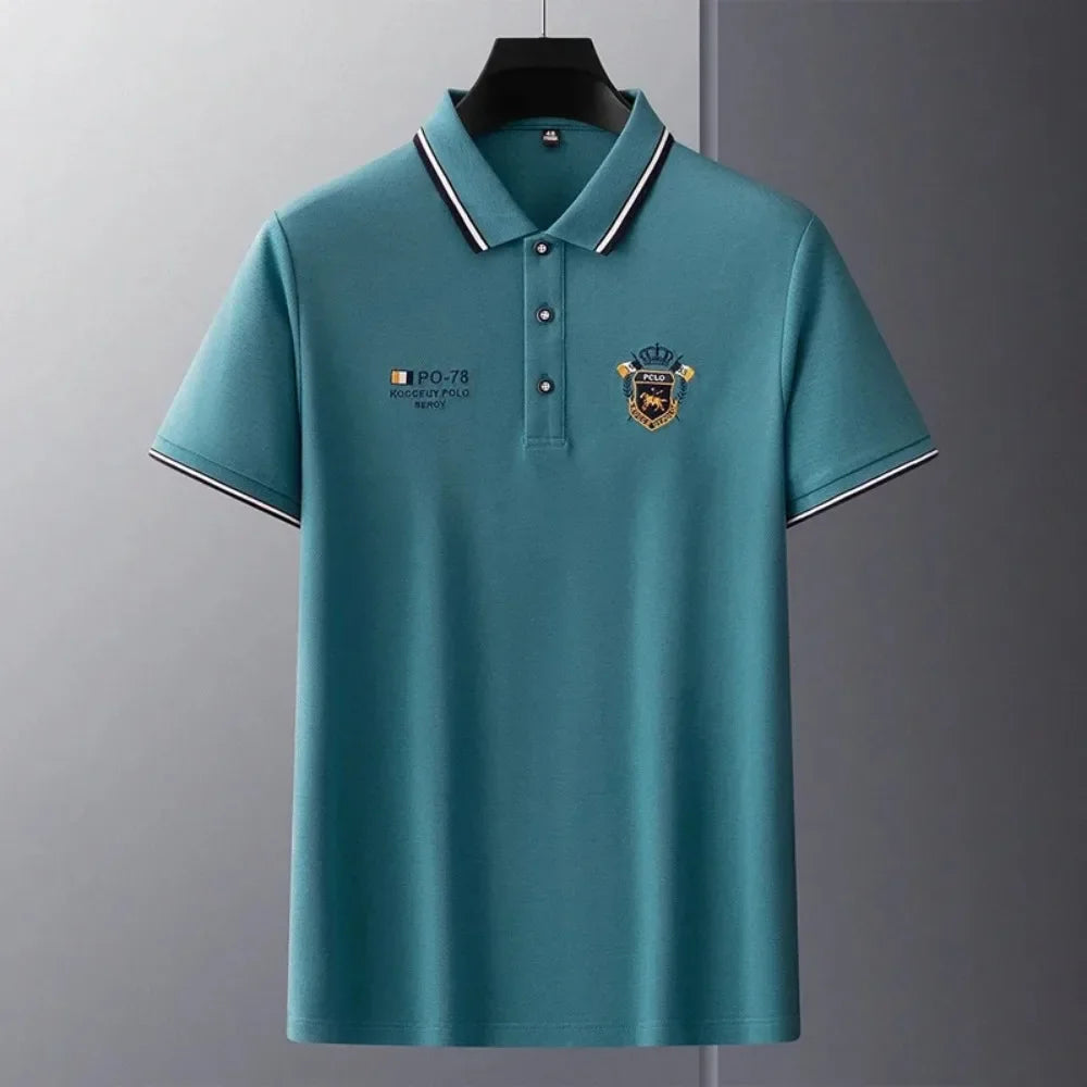 Summer Mens Short Sleeve Polo Shirt Luxury Embroidered Tshirts Lapel Anti-wrinkle Lightweight Tops Cotton Mens T Shirts