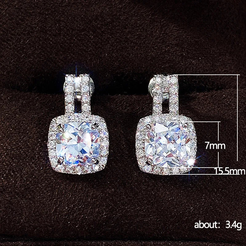 Korean Fashion Silver Color CZ Stud Earrings for Women White Zircon Statement Earring Wedding Party Jewelry Gift Pendiente Mujer