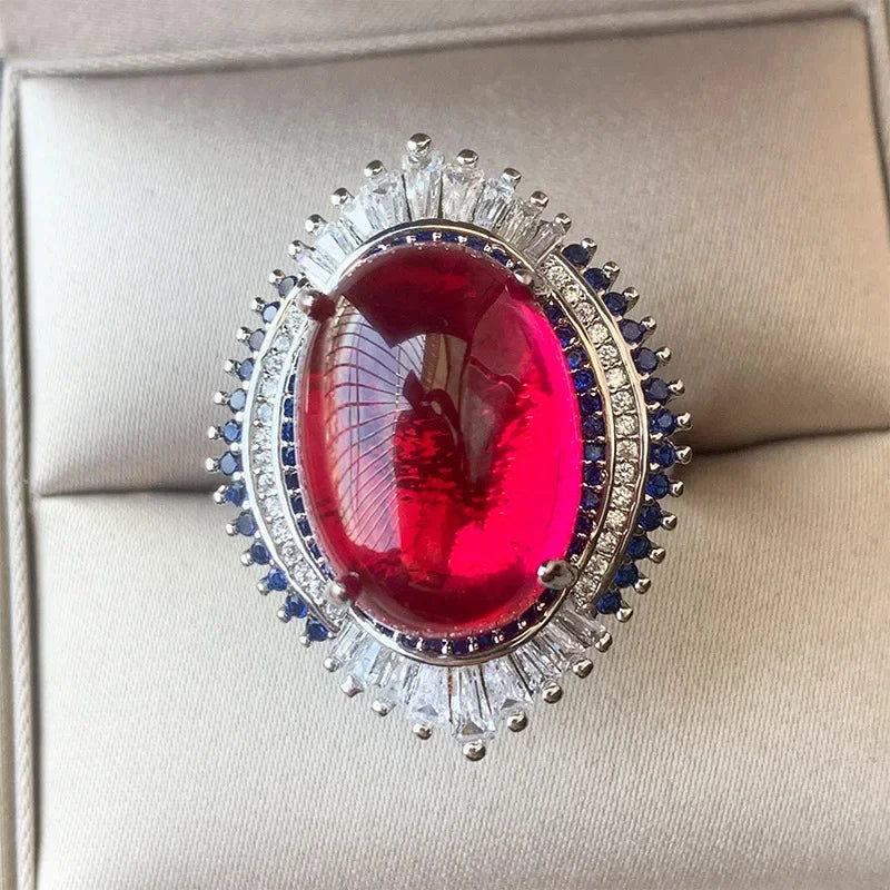 Vintage Ruby Crystal Stone Necklace Pendant Adjustable Ring Earring Luxury Wedding Party Fine Jewelry for Women Anniversary Gift