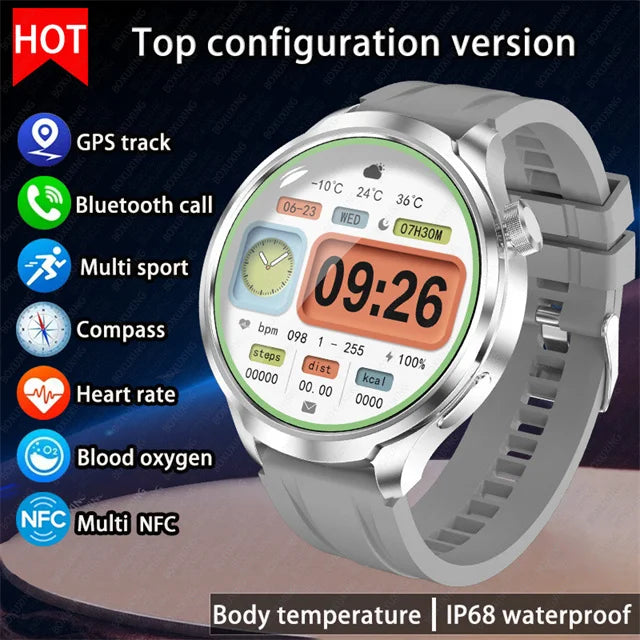 2024 New For HUAWEI Outdoor Sports Smart Watch Men AMOLED Screen NFC GPS Compass Heart rate Waterproof Bluetooth Call SmartWatch