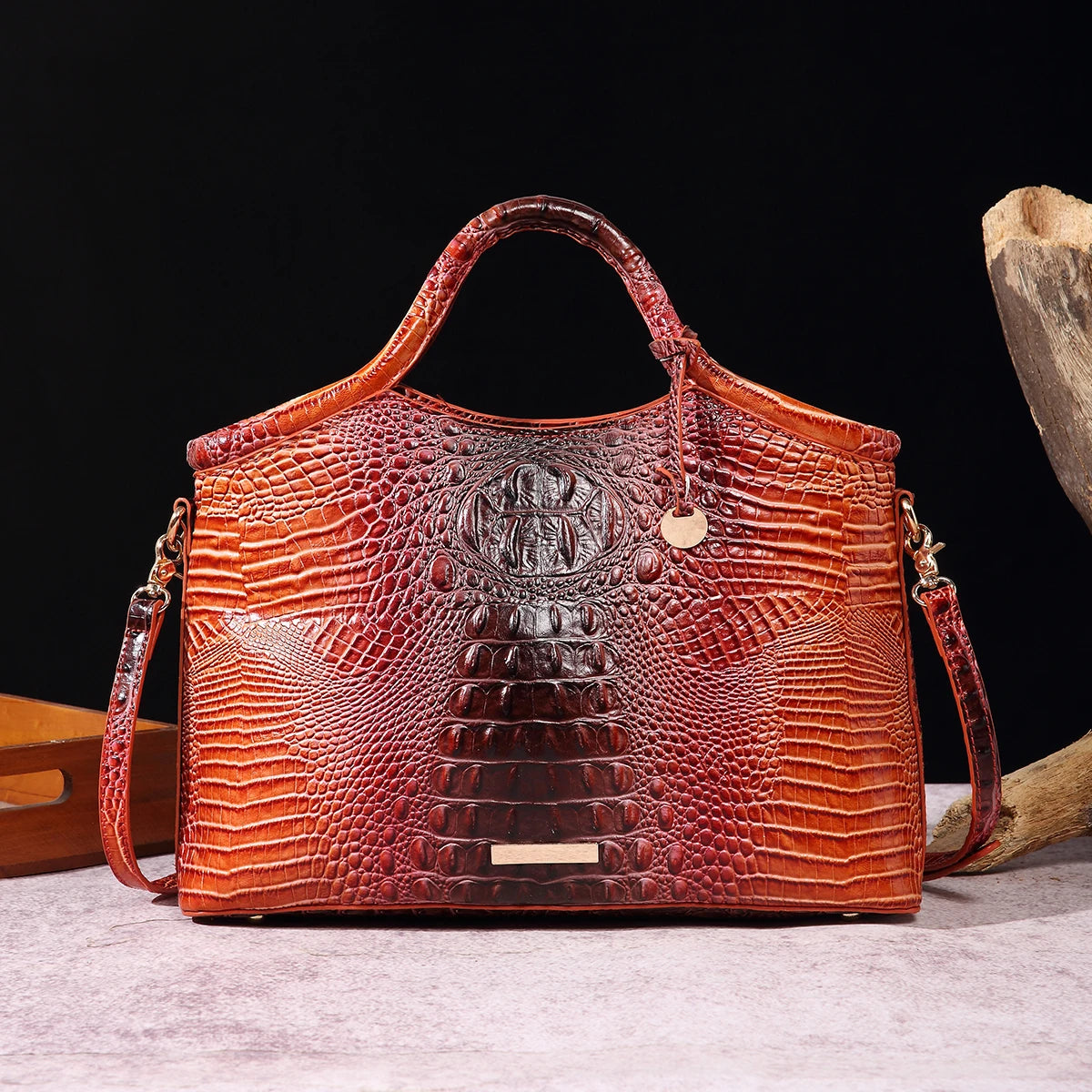 Genuine leather crocodile pattern colorful solid color high-end retro women's handbag