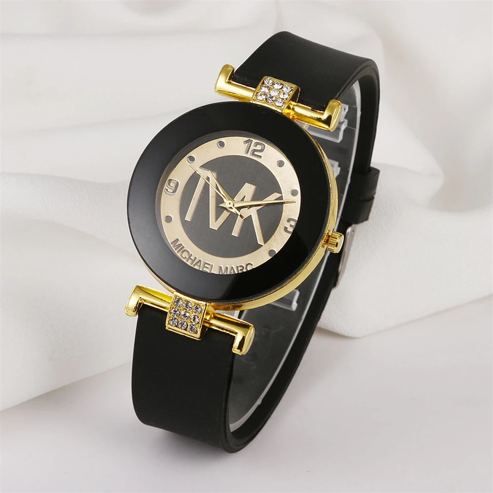 Fashion TVK Brand Women's Watch Simple Luxury Rhinestone Watch for Women Quartz Watch Casual Silicone Strap Ladies Clock