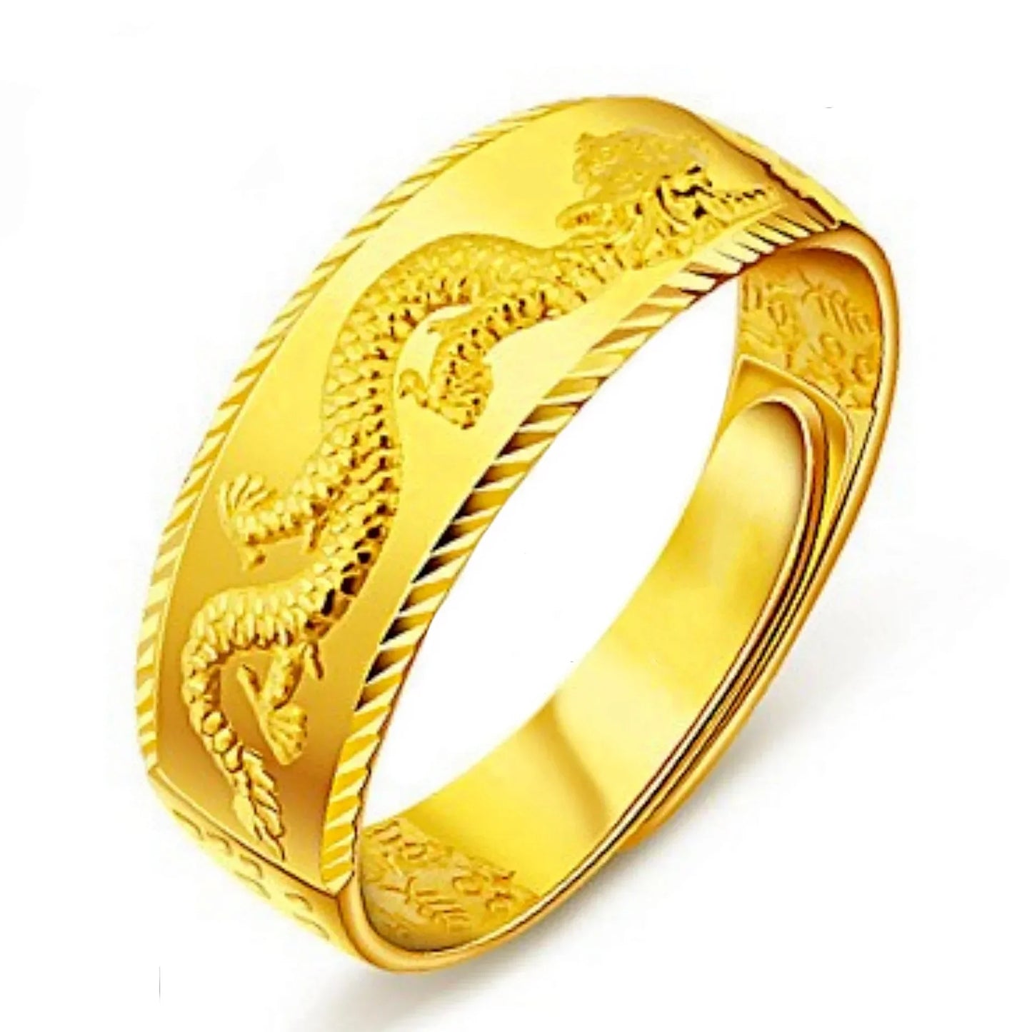 24k Gold Ring for Man Luxury Engraving Dragon Adjustable Ring Fashion Jewelry Male Two Color Yellow/White Gold Finger Ring Gift