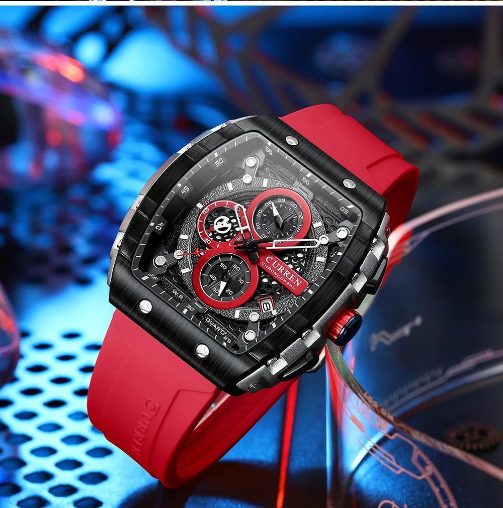 CURREN Top Brand Men's Watches Luxury Square Quartz Wristwatch  Waterproof Luminous Chronograph Watch for Men Date Clock