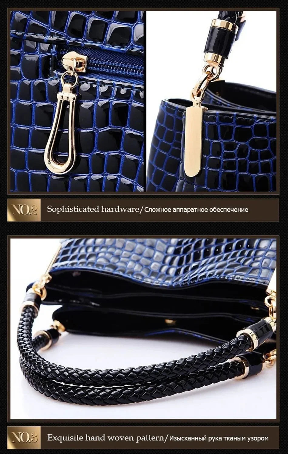 Brand Leather 3 Layers Alligator Crossbody Bag for Women Female Shoulder Messenger Sac Luxury Designer Ladies Handbags