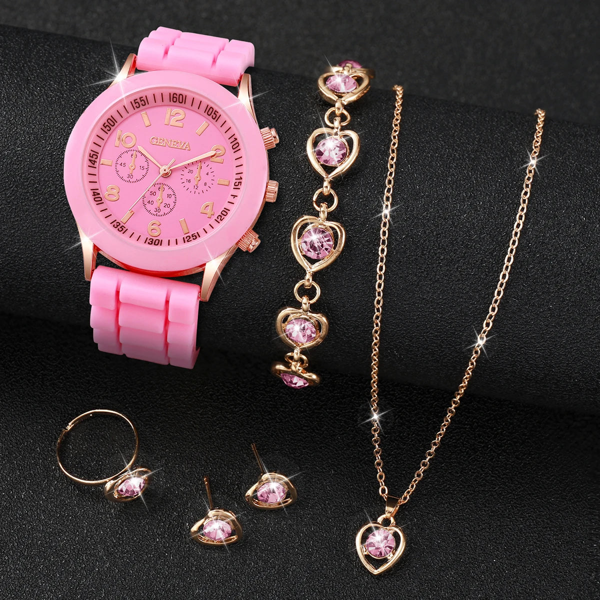 5/6PCS Women Watches Fashion Silicone Band Women Quartz Watches Jewelry Set Reloj Mujer Girls Clock Gift (Without Box)