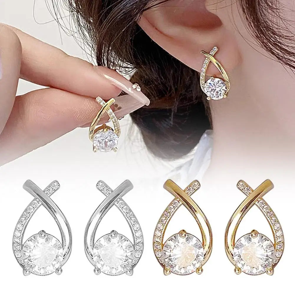 Boucles d'oreilles à tige en croix tendance pour femmes et filles, bijoux en cristal élégants de style coréen, boucles d'oreilles en queue de poisson, cadeaux pour dames