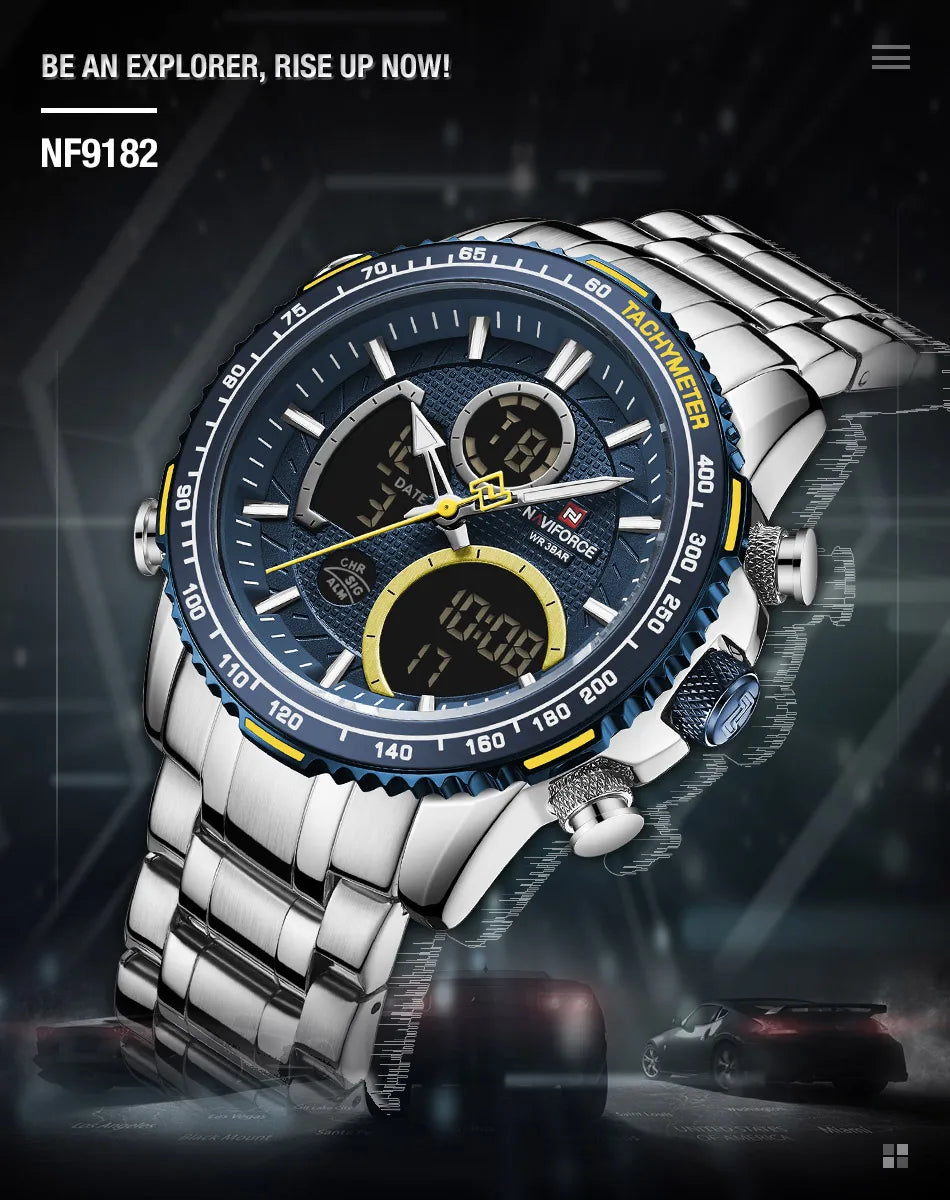 NAVIFORCE Fashion Men Watch Luxury Brand Sport Watch For Men Chronograph Quartz Wristwatch Military Waterproof Steel Band Clock