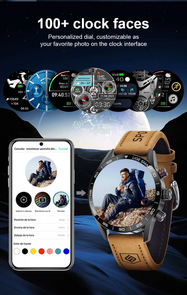 LIGE 2024 New Rugged Military GPS Smart Watch Men AMOLED HD Screen Heart Rate Bluetooth Call Waterproof Outdoor SmartWatch