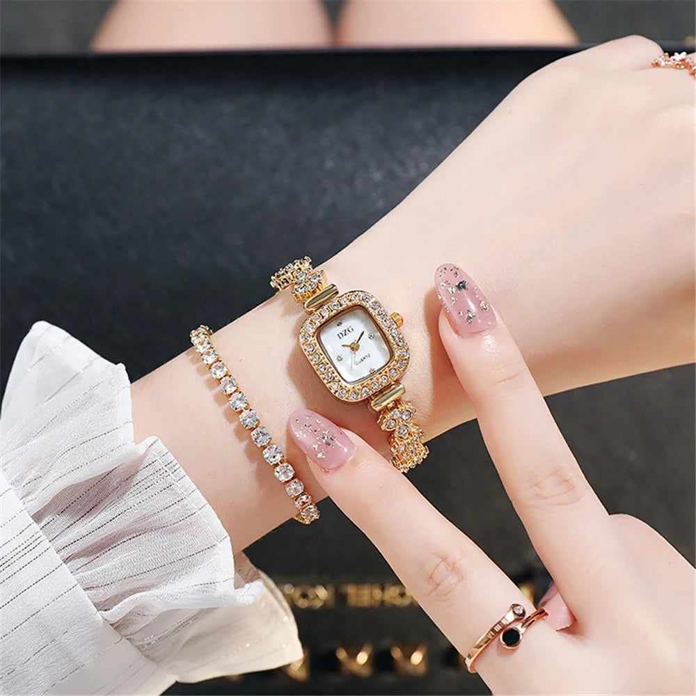 Luxury Sparkle Women's Steel Bracelet Watch Fashion Square Shell Face Design Deluxe Ladies Quartz Watches With Diamonds Clock