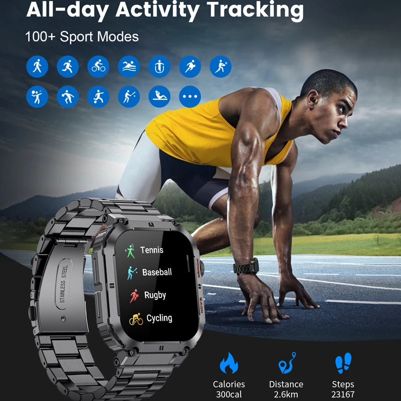 For All Smartphone Connections Bluetooth Call Sports Fitness Bracelet Waterproof Smartwatch Men's Watch Outdoor Rugged Military