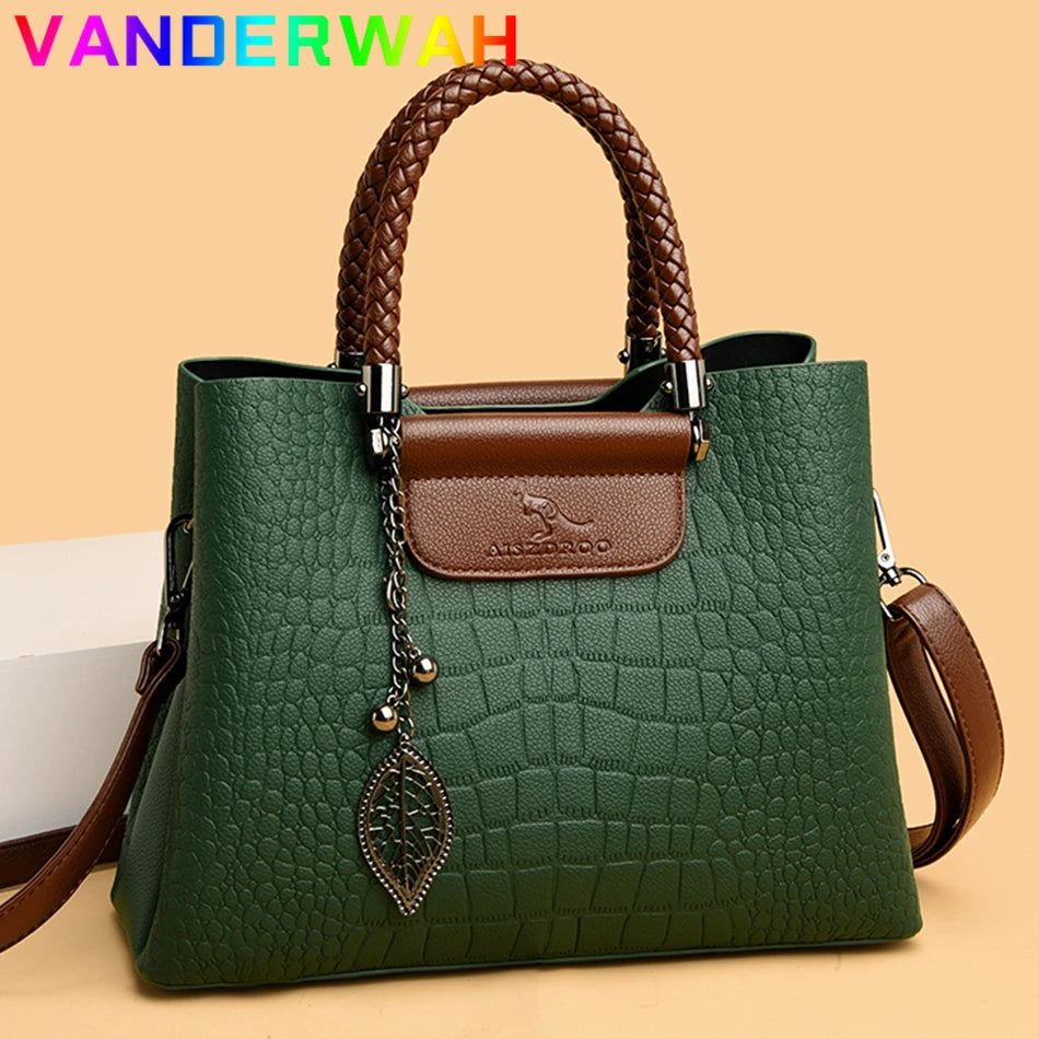 Brand Leather 3 Layers Alligator Crossbody Bag for Women Female Shoulder Messenger Sac Luxury Designer Ladies Handbags