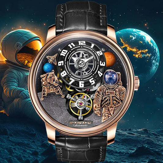 PINDU Watch Men New Space Series Unique Design Three-dimensional Dial Arabic Numerals Luminous Sapphire Mechanical Watch W2101B