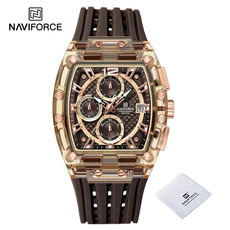 New NAVIFORCE Men's Quartz Multifunction Watches Fashion Sports Chronograph 5ATM Waterproof Silicone Band Casual Man Wrist Watch