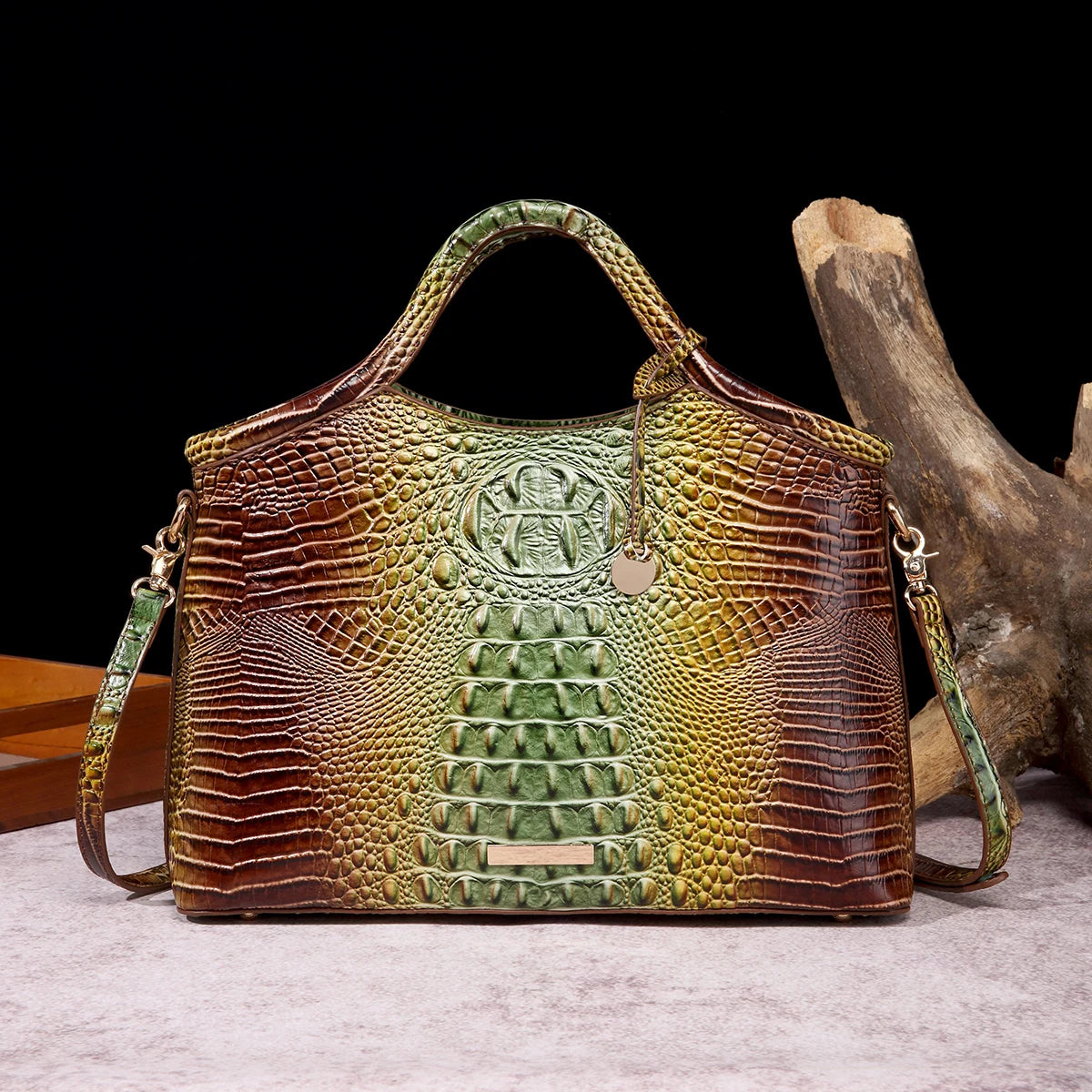 Genuine leather crocodile pattern colorful solid color high-end retro women's handbag