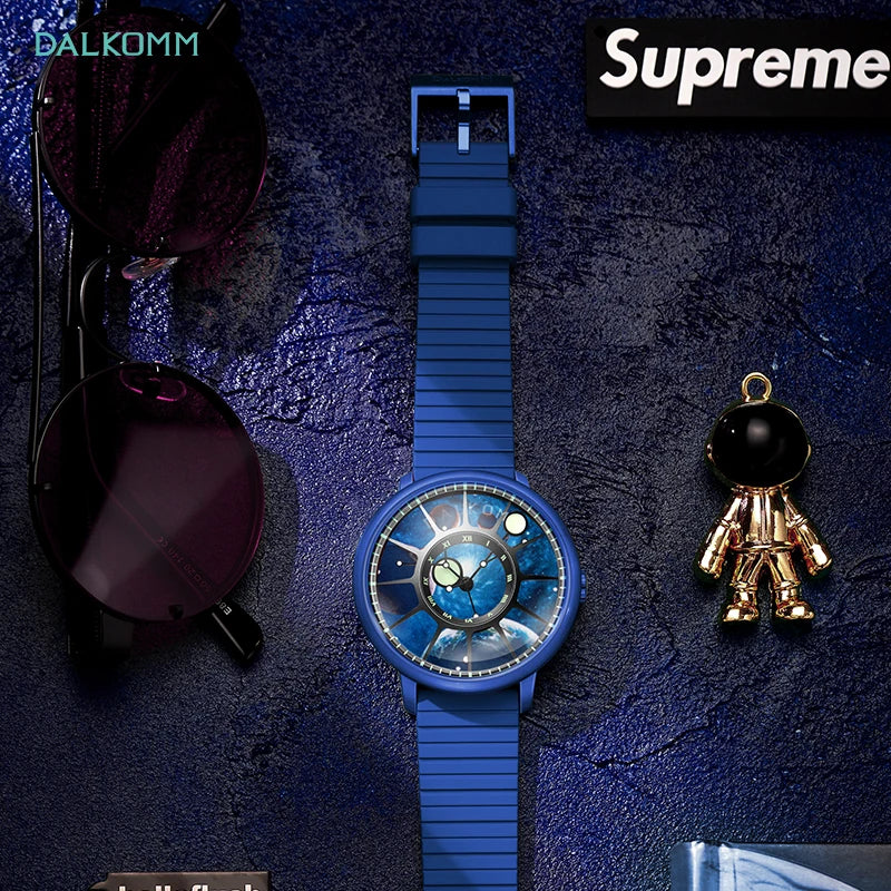 DALKOMM 2024 Design New Mechanical Watch NH35 Planet Theme Automatic Watch Men's Luminous Hands 100M Waterproof Rubber Strap