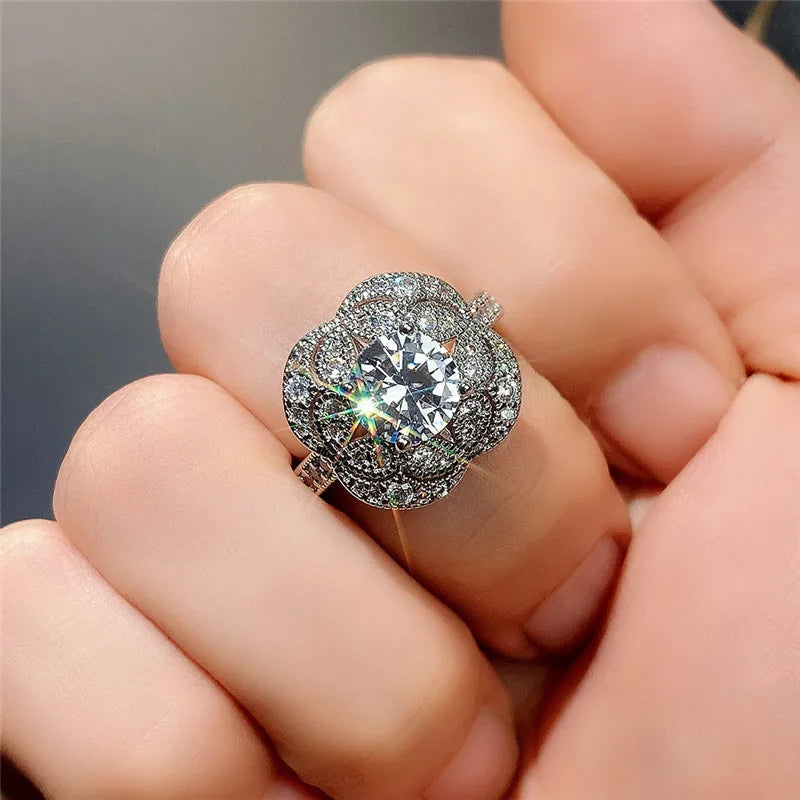 Luxury Jewelry 925 Sterling Silver Large Round Cut White Topaz CZ Diamond Couple Rings Women Wedding Bridal Ring Set