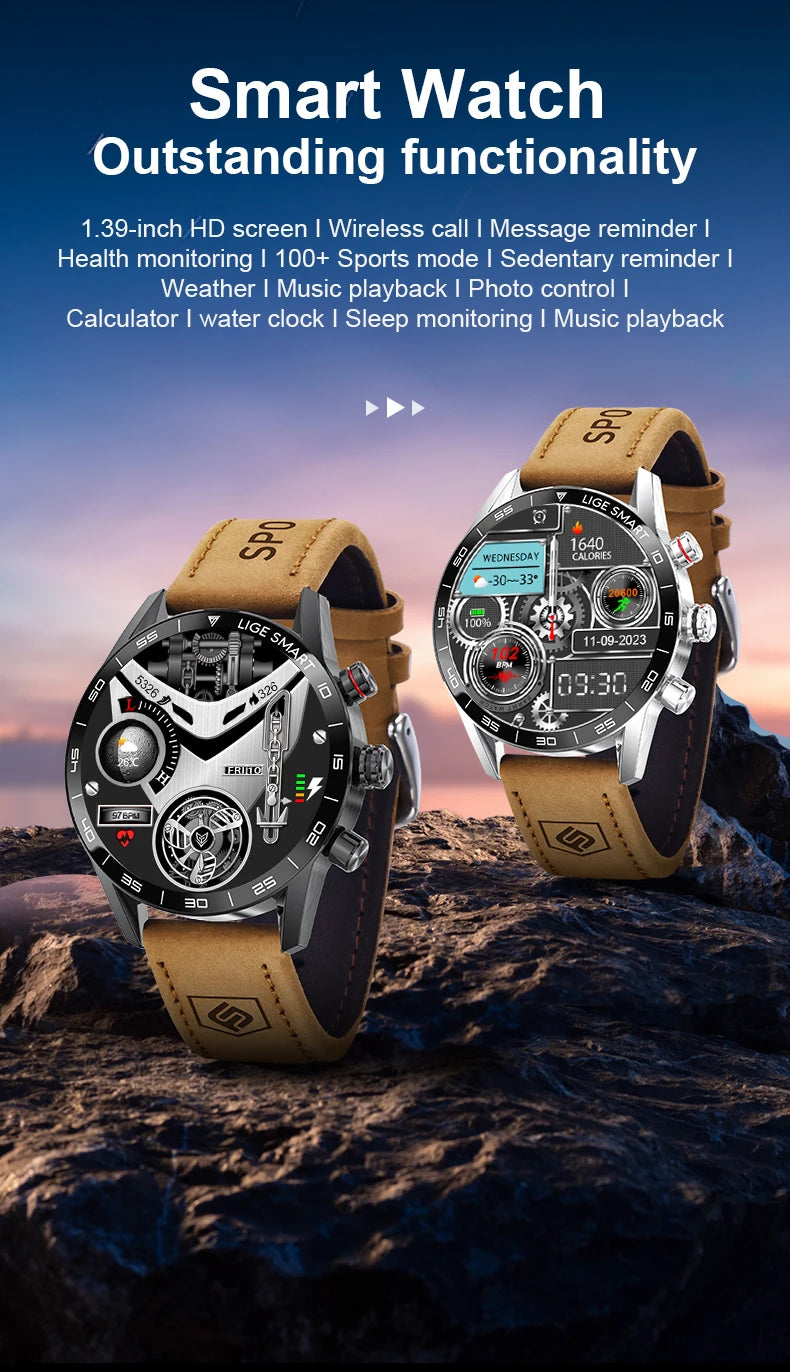 LIGE 2024 New Rugged Military GPS Smart Watch Men AMOLED HD Screen Heart Rate Bluetooth Call Waterproof Outdoor SmartWatch