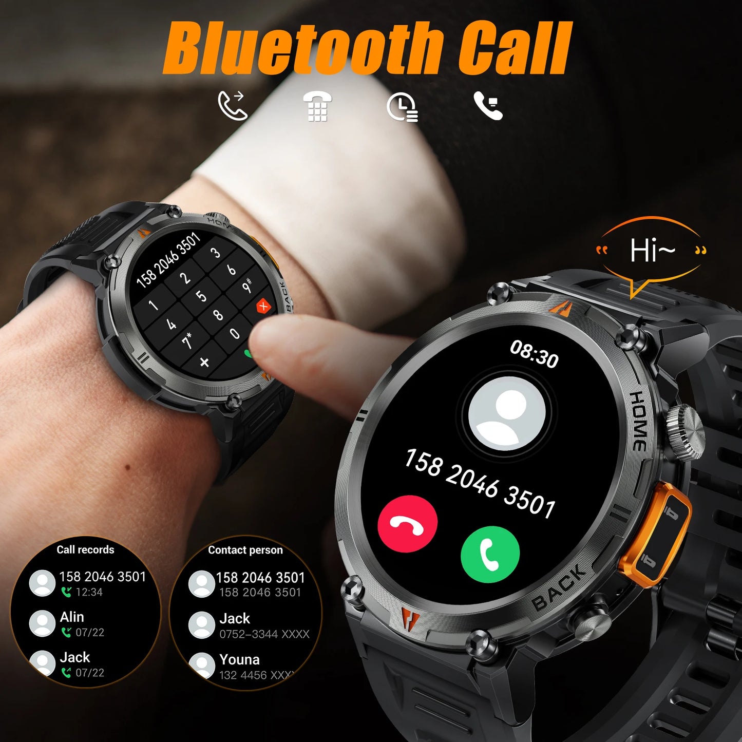 EIGIIS 2024 New KE3 Bluetooth Call Smart Watch Men Full Touch Screen Health Monitor Clock With Flashlight  For IOS Android