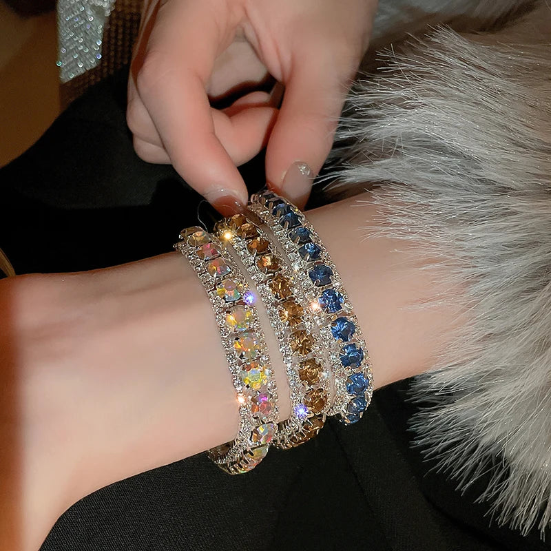 Rhinestone Round Clasp Bracelet for Women Personality Colorful Bracelets Temperament Light Luxury Posh Accessories Wholesale