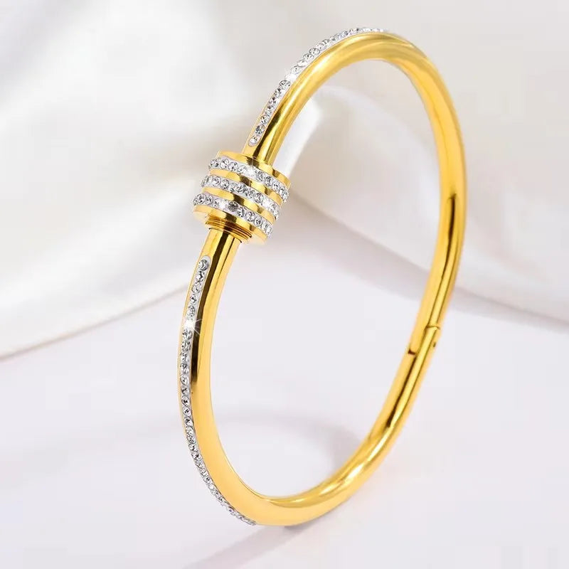 Stainless Steel Gold Plated Luxury Handmade Crystal Accessory Women Wrap Bangle Bracelet Jewelry Non Tarnished