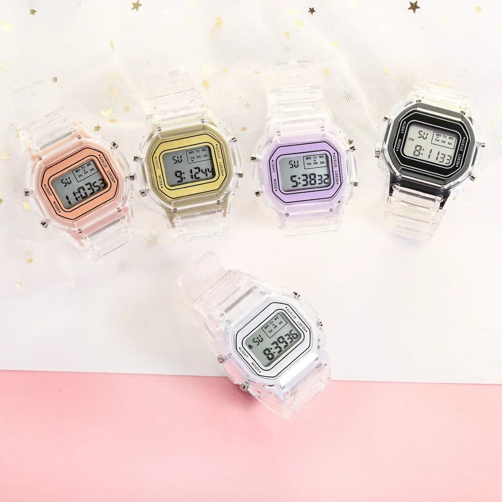 New Fashion Transparent Electronic Watch LED Ladies Wristwatch Sports Waterproof Electronic watchs Candy Multicolor Student Gift