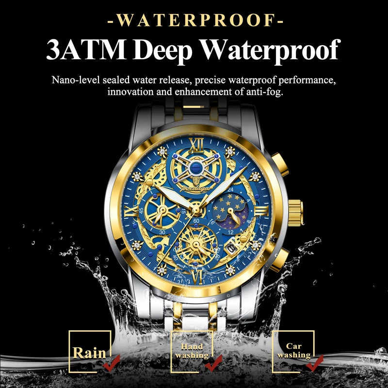 POEDAGAR Luxury High Quality Man Quartz Watch Waterproof Luminous Chronograph Date Men Watch Stainless Steel Men's Watches Reloj