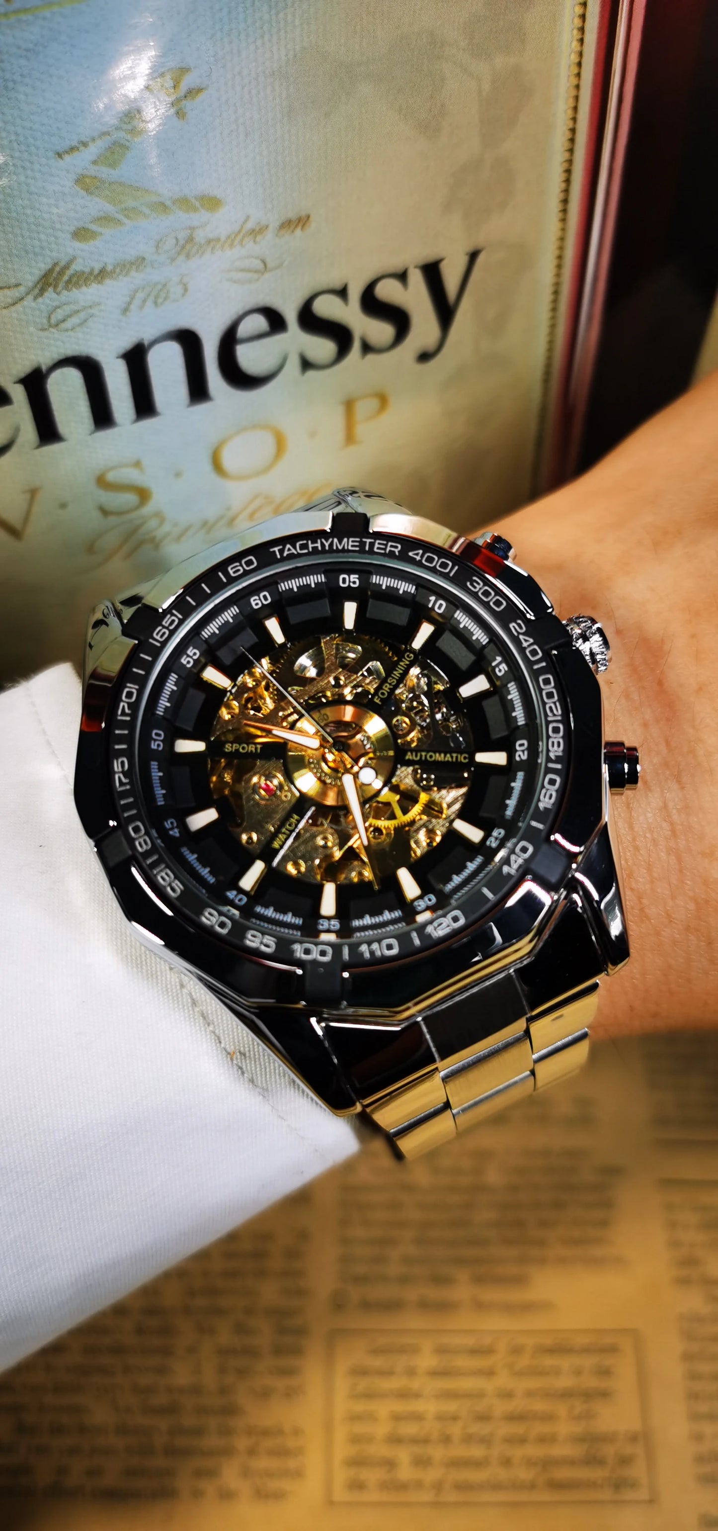 WINNER Classic Skeleton Watch for Men Luminous Hands Mechanical Watches Stainless Steel Strap Luxury Brand Forsining Wristwatch